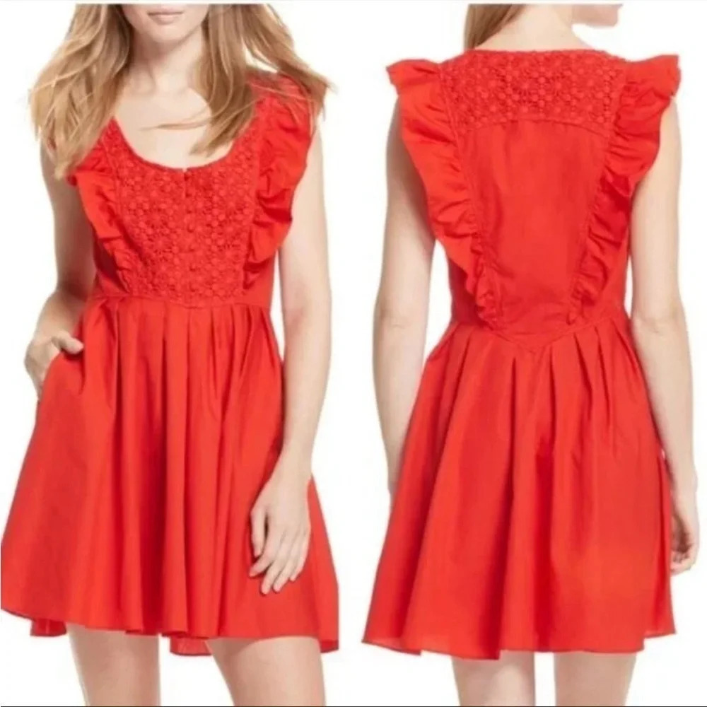 Free People Ruffle Lace Red Mini Dress Size M